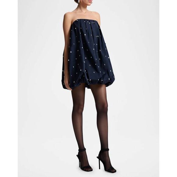 A.L.C.  Holly Embellished Strapless Bubble Hem Mini Dress in Navy 10 - Picture 2 of 4